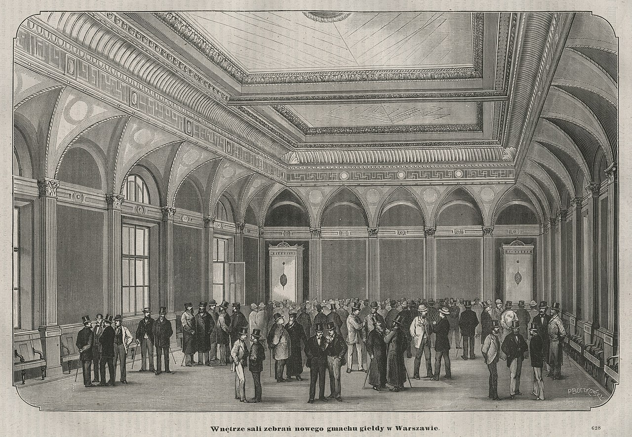Drzeworyt sali warszawskiej giełdy z 1877 roku, późniejszy etap jej historii